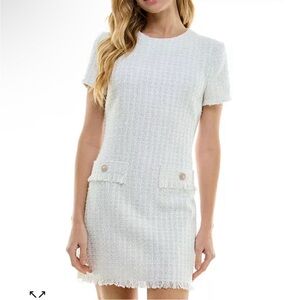 White ivory tweed mini dress Retro vintage 50s 60s 
Boucle textured Preppy fairy